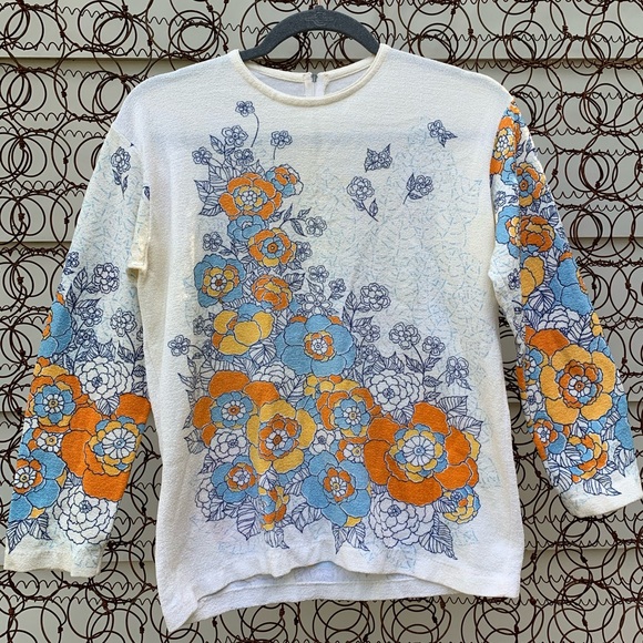 Vintage Tops - Vintage 70s retro floral knit blouse